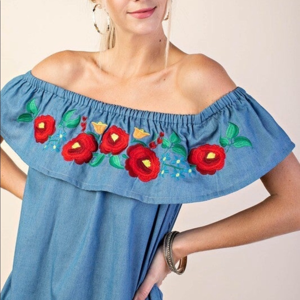 Embroidered denim dress
